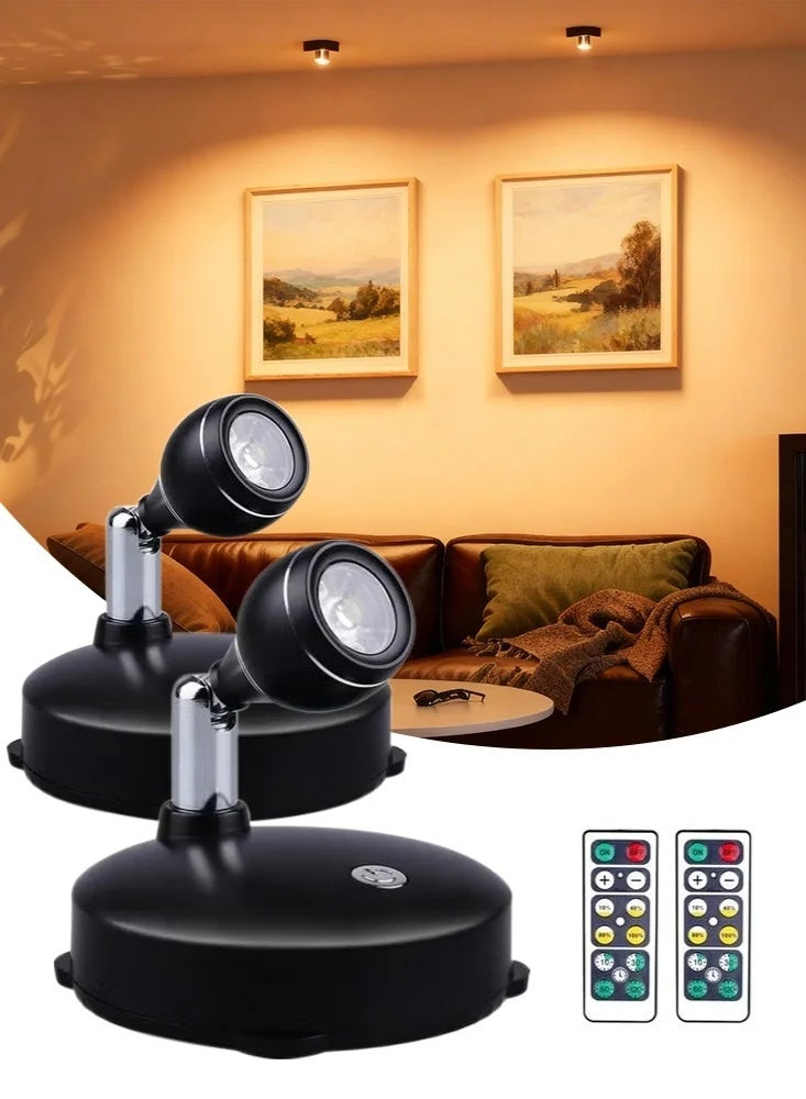 AirYoung 2-Pack Wireless LED Spotlight, Battery Operated Dimmable Uplight with Remote | Rechargeable, Rotatable, Timer | for Indoor Wall Art, Paintings, Plants & Display Cabinet - Image 1